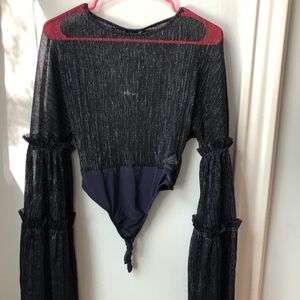Nasty Gal Mesh Navy Bell Top